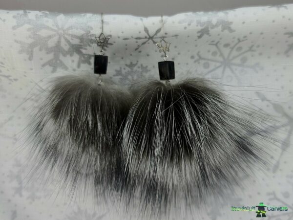 Baleen Earrings with Silver Fox Fur
