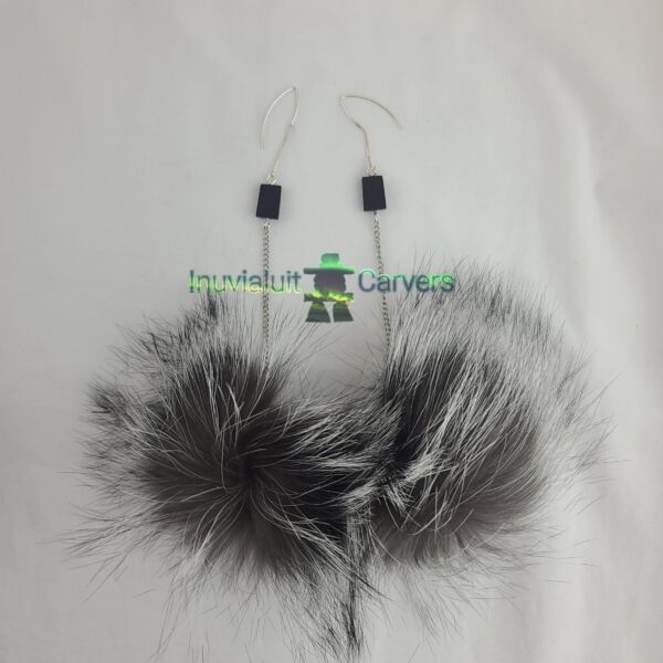 Baleen Earrings with Silver Fox Fur